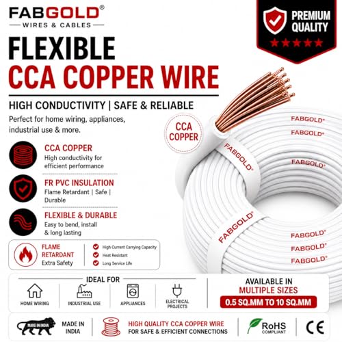 Image of 1.0 sqmm Single Core Copper Electrical Wire, 90 Meter (White) | Heat Resistant & Flame Retardant (FR) | Lead-Free LSH House Wire for Home & Industrial Use