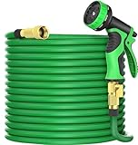 Expandable Garden Hose 100 ft with 10 Function Spray Nozzle - 40 Layers Nano Rubber Lightweight No-Kink Water Pipe with Solid Brass Connector for Watering and Washing 100ft Flexible Hose (Green)