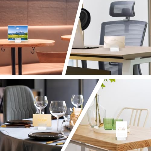 LXUEJIE 50 Stück Kartenständer Kunststoff, Klare Tischkartenhalter Kleiner Fotohalter für Visitenkarten Fotos Memos Party