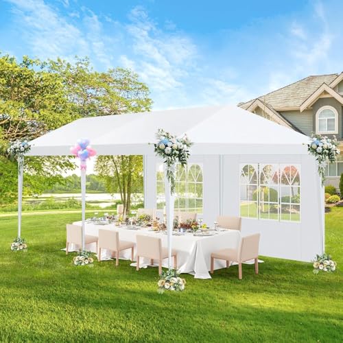 Image of HOTEEL 10x20FT Party Tent Outdoor Large Canopy for 20-30 People with 6 Removable Sidewalls, 2 Zipper Doors, 12 Ropes and 24 Stakes, Carpas para Fiestas for Wedding Patio Backyard, White