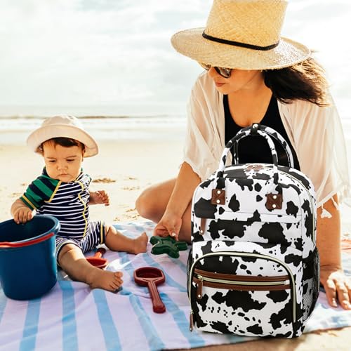 Image of Tenot Large Capacity Baby Diaper Bag Backpack with Insulated Pockets, Waterproof, Stylish Cow Print Design, Suitable for Boys and Girls