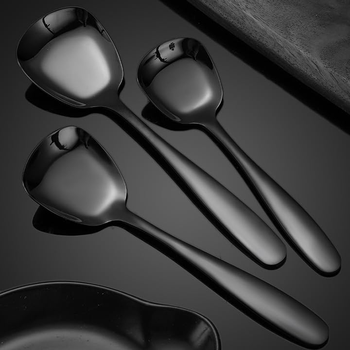 TJ Global Japanese Long Handle Ramen Spoons - 3 Pack, 8.25 Inch Melamine Spoons, Red & Black, For Soup, Hot Pot & More