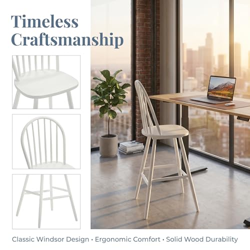 Set de 2 Butacos de Barra Windsor de Madera de 30", Blancos | Sillas de Barra de Madera con Respaldo de Espinilla, Asientos Cómodos para Bistro, Cocina y Comedor miniatura 4