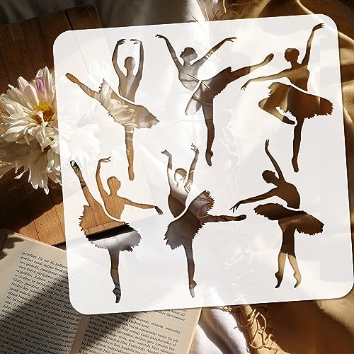 FINGERINSPIRE Ballerinas Stencil 30x30cm Dance Ballerina Silhouette Painting Stencil Plastic 5 Styles Ballet Dancer Patterns Stencil Reusable DIY Art and Craft Stencil for Wood Sign Home Decor - Image 3