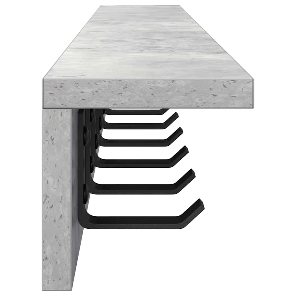 39-Inch Engineered Wood Wall Shelf with Metal Hooks, Concrete Gray | This 39.4 x 4.1 inch wall-mounted coat rack is ideal for hanging coats and keys in entryways, bedrooms, and offices.