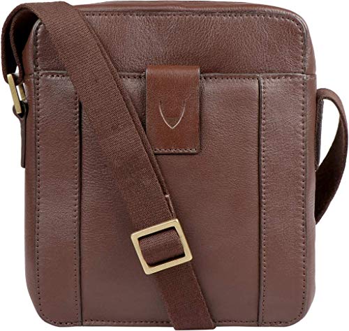 Hidesign Aiden Genuine Leather Mini Zip Top Crossbody Unisex Messenger Bag (Brown)