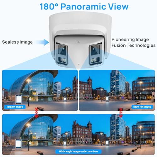 Image of VIKYLIN 4K 8MP Panoramic Full Color PoE IP Camera,4mm Fixed Lens Turret IP Camera with Human /Vehicle Detection, Active Strobe Light, Audio Alarm, 2-Way Talk,SD Card Slot 512GB,Blue Iris,NDAA Compliant