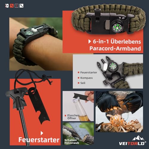 Veitorld Survival Kit Geschenke für Männer - Coole Geburtstagsgeschenk Ideen für Freund Papa Ehemann Bruder Teenager, Notfall Set Outdoor Survival Ausrüstung Nikolaus Camping Abenteuer
