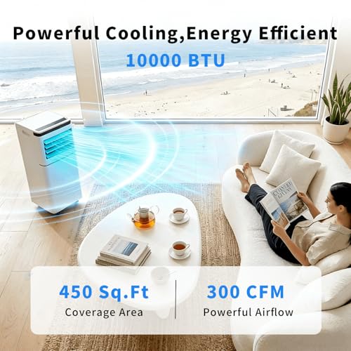 Image of Electactic 10000 BTU Portable Air Conditioner, 4-in-1 AC Unit with Sleep Mode for Master Bedroom, Cooling for Rooms up to 450 Sq.Ft., Dehumidifier & Fan, 24H Timer, Remote Control & Window Kit