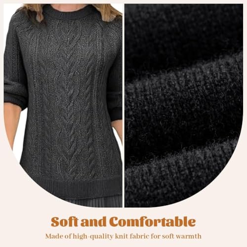 Women Crewneck Cable Knit Sweater Mini Dress, Twofer Style Causal Pleated Long Sleeve Patchwork Dress Pullovers4