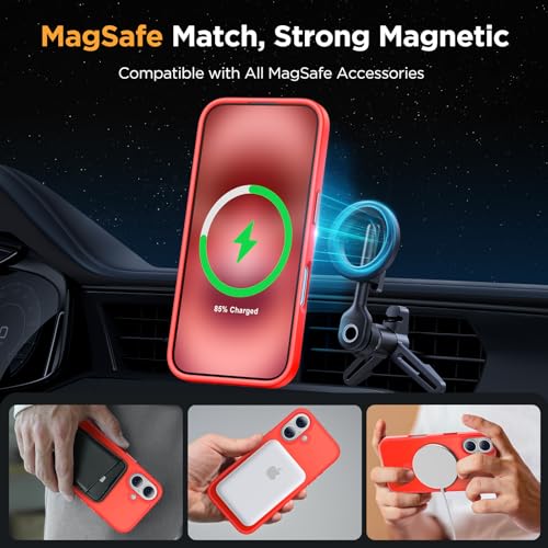 Image of Miracase Magnetic for iPhone 17 Case (Compatible with MagSafe) with Screen Protector Military-Grade Protection, Anti-Fingerprint Translucent Matte Phone Cover for iPhone 17 6.3 inch, Red