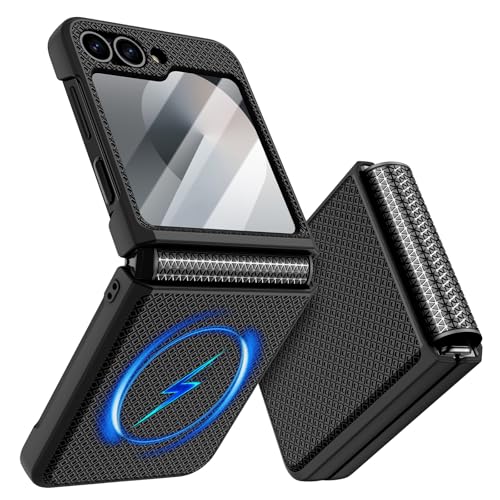 Doeshine für Samsung Galaxy Z Flip 7 FE/Flip 6 Hülle [Not for Flip 7] für Mag-Safe mit Scharnierschutz & Displayschutzfolie Hard PC Militär Stoßfest Schutzhülle Kratzfest Rugged Cover (Schwarz)