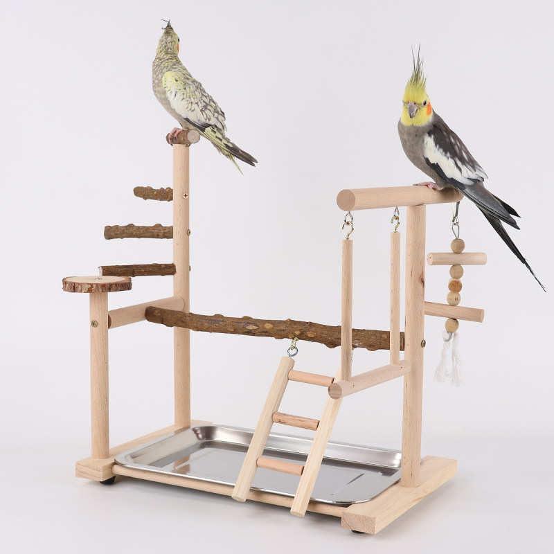 Holz Papageien-Spielständer – natürlicher Vogel-Kletterbaum mit Leiter & Schaukel – Robustes Spiel- & Trainingsparadies für Wellensittiche, Nymphensittiche, Papageien