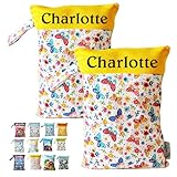 In Deutschland mit Namen personalisierte Wetbag Nasstasche mit 2 separaten Fächern, als Windelbeutel, im Kindergarten oder unterwegs (2 Stück Schmetterlinge)