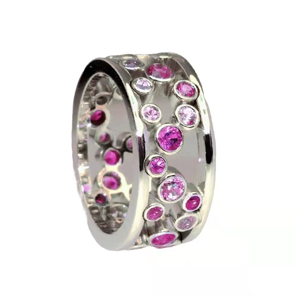 925 Sterling Silver Openwork Full Round Zircon Ladies Ring Purple Gem Fashion Full Diamond Ring Promise Engagement Wedding Cocktail Christmas Party Gift Ladies Eternity Ring 531 (10, Red)