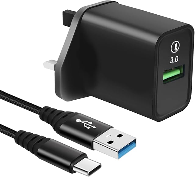 18W USB Charger Plug for Samsung A12 A02S A04S M12 A20E A21S A20S M51 A42 5G S10 Plus S10E Galaxy,Xiaomi Mi 10T Lite 11,Redmi Note 9 10 8 7 8T 9S Pro,Quick Charge 3.0 Fast Phone Power Adapter+2M Cable