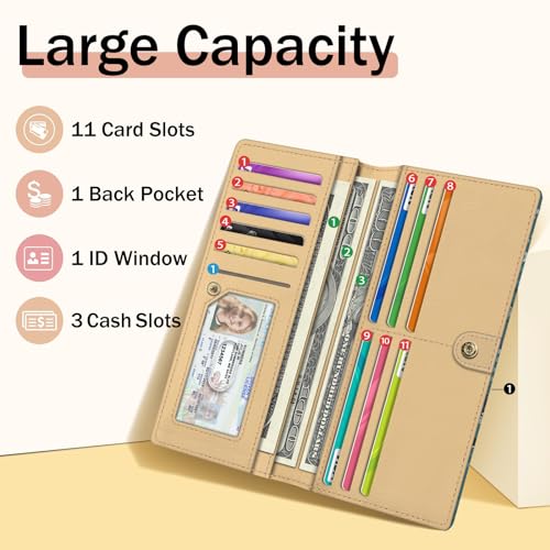 Image of Immaturus Dolphins Womens Wallet RFID Blocking Slim Thin Credit Card Holder | Long Bifold, 11 Card Slots, Cash Purse, Zipper Coin Pocket, Travel Clutch Billfold, PU Leather, ID Window, Ladies Woman Gift