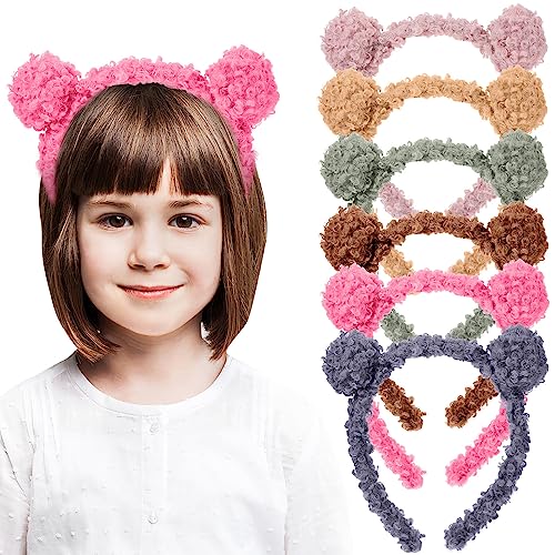 6Pcs Bear Ears Headbands Fluffy Hair Hoops for Party Cosplay, and Costume Supplies, Assorted Colors, Comfortable and Elastic