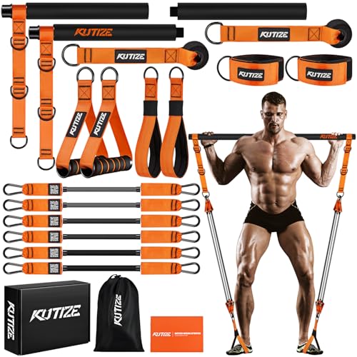 Image of KUTIZE Pilates Bar Kit with Resistance Bands, Heavy Duty Pilates Equipment for Men, Training Bands with Handles for Legs, Hip, Back, Arm, Abs, Chest, Shoulders, Portable Home Gym Workout Equipment