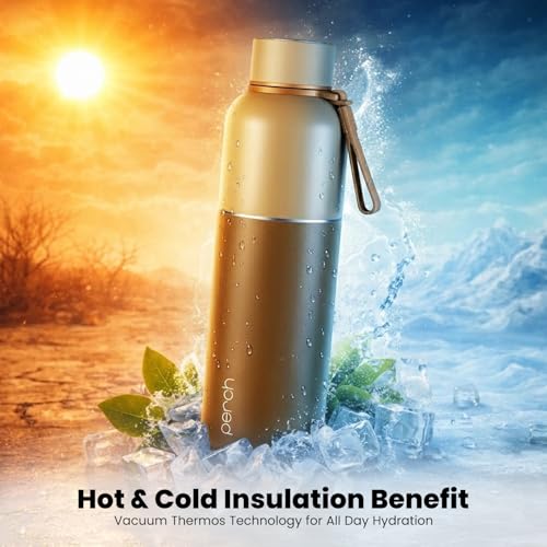 Image of Perch Water Bottle 1 LTR Stainless Steel | Crafted by Pexpo | Hot and Cold Flask | ISI Certified | Vacuum Insulated | Leak Proof Lid | for Office, School, Gym, Home & Travel | Zenith 1000ml | Brown