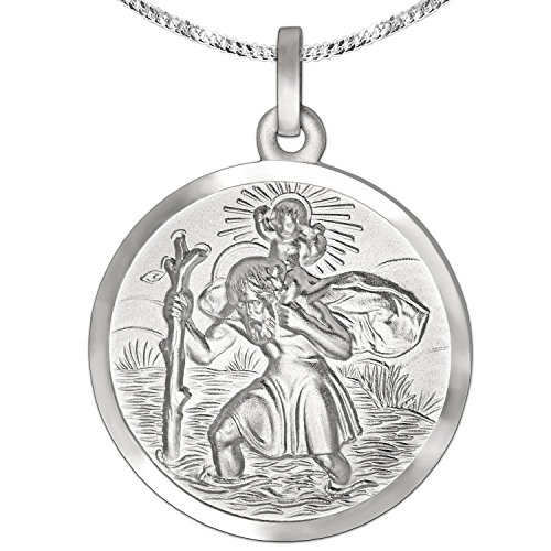 CLEVER SCHMUCK Set mit Gravur: Silberner Anhänger rund Christopherus Ø 20 mm inklusive Wunschgravur und Kette glänzend STERLING SILBER 925 im Etui