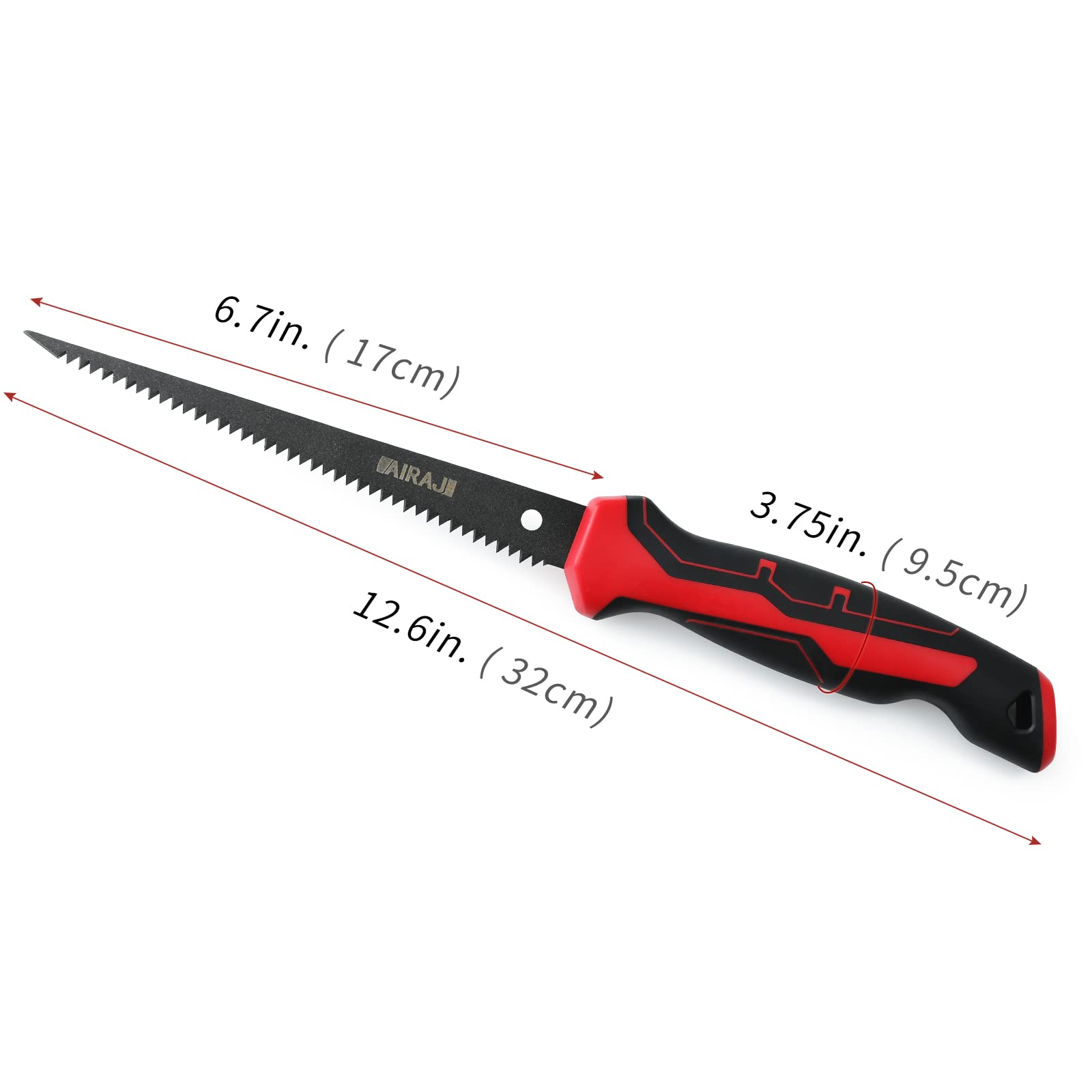 AIRAJ Sierra para paneles de yeso, sierra Jab de 32 cm, sierra de mano con mango de agarre suave, sierra de pared con hoja bimetálica de 8 TPI para tablero, yeso, madera contrachapada y PVC