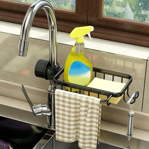 Miniatura 8 de Yuliao Soporte De Esponja Para Grifo, Estante De Almacenamiento De Grifo, Organizador De Fregadero De Cocina, Titular De La Esponja, Porta Esponja Para Cocina, Para Grifos Y Barras De Ducha