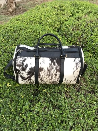 Generic Cowhide Duffel Bag for Men and Women,Weekend for Travel Enthusiasts Unique Wanderlust"" (black and white), sh09992