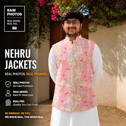 Image of Men's Premium Printed Modi Jacket with mandarin collar - Sleeveless Nehru Jacket made out of Suiting fabric [M to XXL]