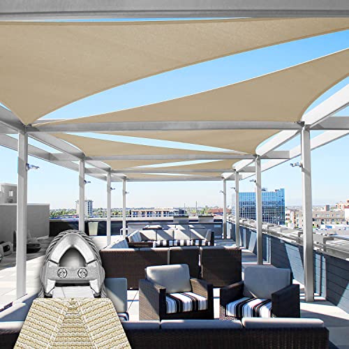 Goleray Super Ring Sun Shade Sail 20'x30'x36.1' Right Triangle Shade Canopy Patio Cover Heavy Duty Sun Awning Perfect for Commercial Grade, Beige