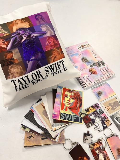 CRAFT MANIACS Polyester Taylor Swift Colors Like Eras Tour 16 * 16 Pillow Combo Set : Pillow, One Spiral Diary, Magnetic Bookmark Set, One 58 Mm Pin Badge & 3 Keychains, White