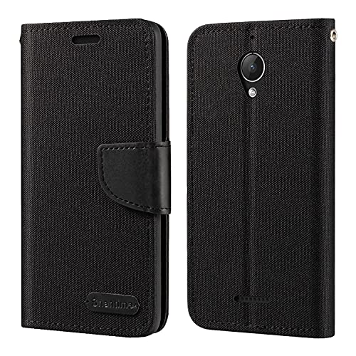 Shantime Étui Portefeuille Tissu Oxford Compatible avec Wiko Tommy 2 Plus, Coque Magnétique Durable avec Fentes Cartes et Support(Noir)