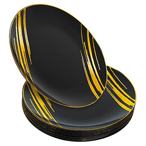 STACKABLES 20 Black Dinner Plates with Gold Design Cover