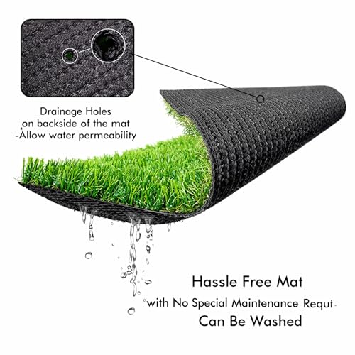 Image of 35mm Artificial Green Grass Mat PP & PE Material | Thick Synthetic Lawn Turf Carpet for Balcony, Terrace, Garden & Outdoor Flooring - Size- 2x10 feet /60x300 cm /24x120 in
