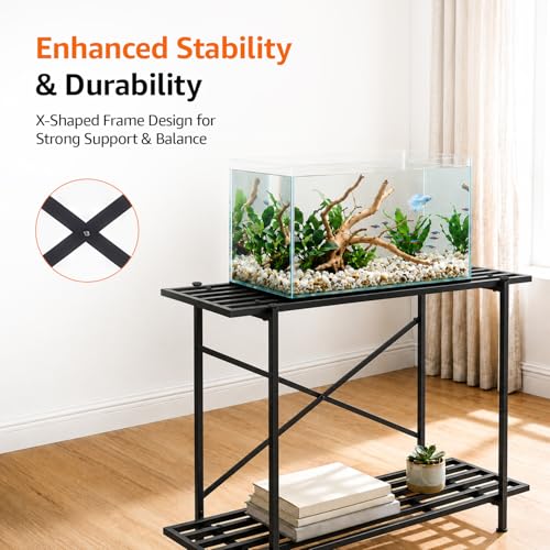 Image of Amazon Basics 2-Tier Fish Tank Stand | Heavy-Duty Metal Aquarium Rack | Adjustable Feet | Multi-Purpose Storage Shelf | Rust-Resistant Powder Coated Finish | Easy Assembly | Black | 88L x 29W x 74H cm