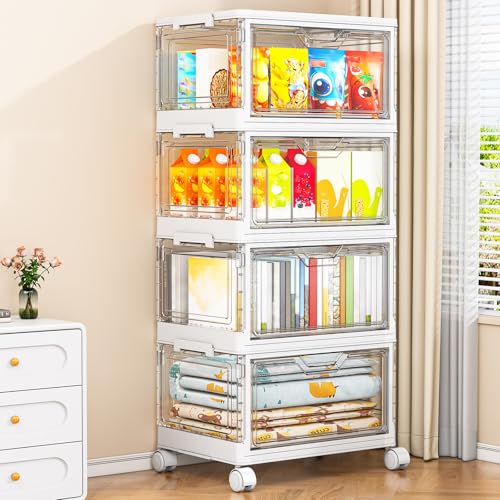 StowBin Boîtes de rangement avec couvercle - Boîtes en plastique empilables transparentes - Grand organisateur pour chambre à coucher, salon, salle de bain