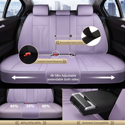 Image of FLORICH Leather Seat Covers Full Set Purple Car Seat Cover Full Coverage Seat Covers Front Seats and Rear Waterproof Car Seat Cushion Protector Universal Fit for Most Cars Trucks SUVs