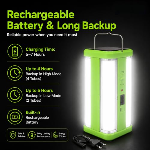 Image of WOZIT 4 Tube Tall Solar Rechargeable Emergency Light Lantern (Multicolor)