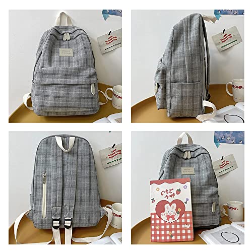 Aonuowe Light Academia Aesthetic Backpack Plaid Preppy Backpack Teen Girls Back To School Supplies Checkered Bookbags (Light Grey) #TOP3