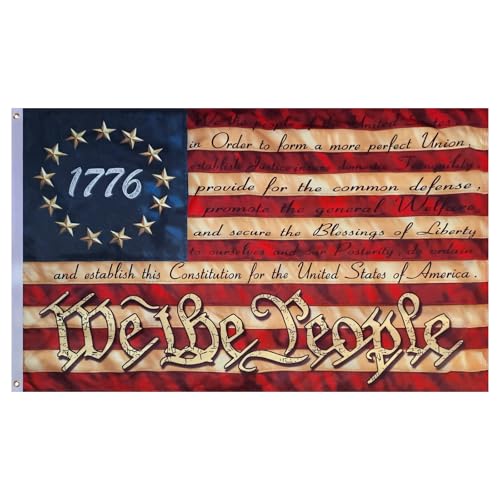 We The People Flag 3x5 Ft Outdoor - Vintage 1776 Betsy Ross 13 Star American Flag - Tea Stained 250 Anniversary USA Constitution Patriotic Flags with 2 Brass Grommets Decor