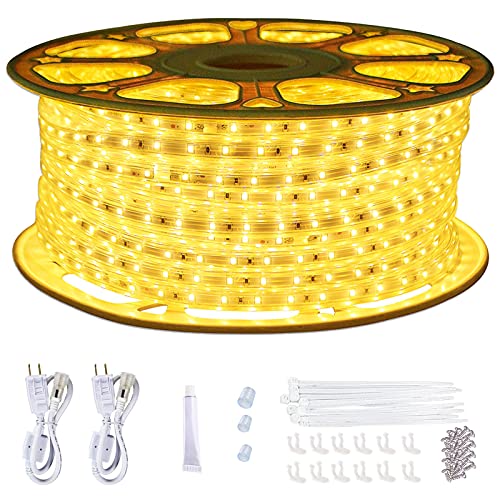 Black Friday - 40% OFF SURNIE 150ft/46m Flat Rope Lights Outdoor Waterproof - 110V Warm White LED Strip Light - 2700 LEDs Cuttable Connectable Lights for Deck,Patio,Stairs ,Backyards ,Commercial Use Decor Lighting