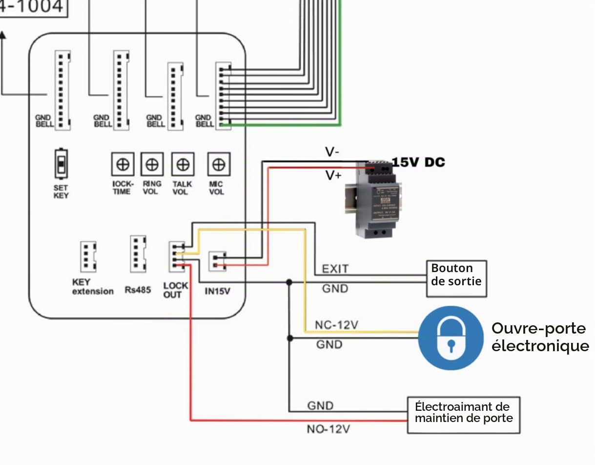 Kit d'interphone automatique 2 fils anti-vandalisme avec lecteur RFID | Complet avec téléphones, bloc d'alimentation | Très facile à installer. Installation pour encastrer et en surface