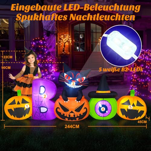 Danxilu 2,4m Halloween Deko Aufblasbar Kürbis mit Schwarzer Katze & Grünen – Ansicht 2