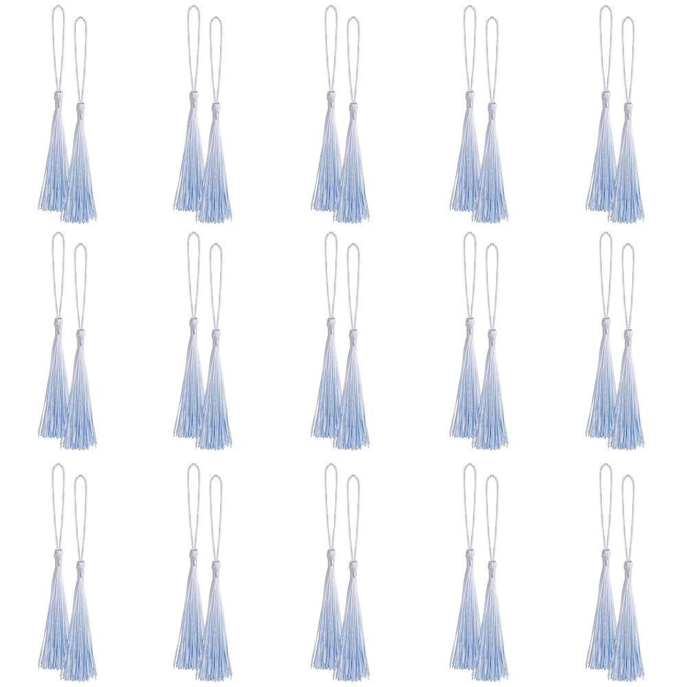 30pcs Polyester Tassels 12.5CM Gradient Blue Tassel Handmade Bookmarks Tassels For Key Chain,Jewellery Making,Pendant Decorations