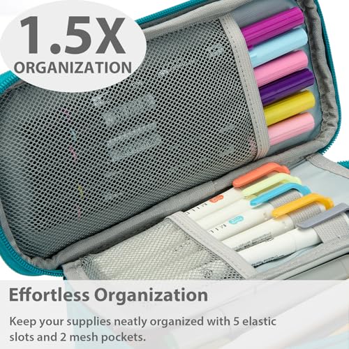 Image of SPACEMATE Pencil Case Pouch Box Bag School Supplies Girls Boys Kids, Cute Preppy Stuff Large Big Capacity Aesthetic Pen Organizer, Back to College Stationary, Teal, Classic Stlye, 1800ml