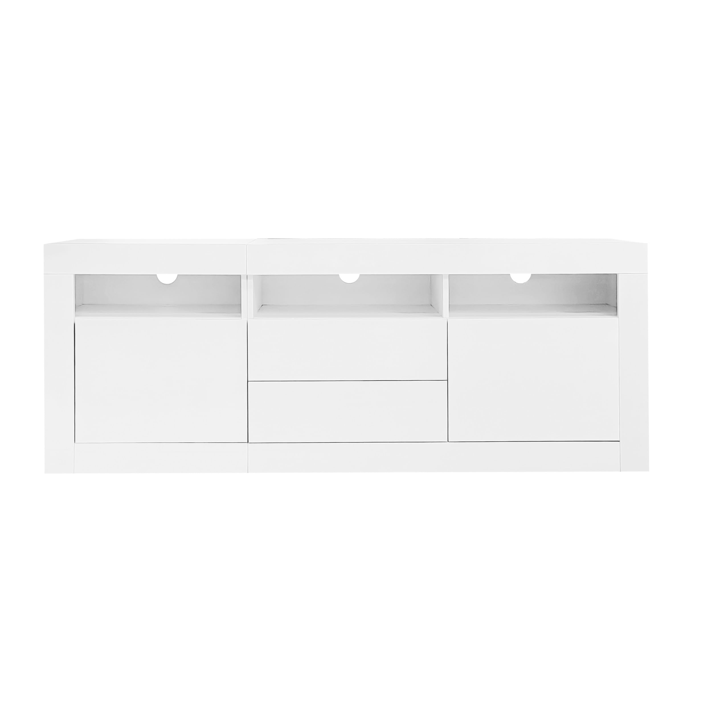 Murul Armario de tv de alto brillo con iluminación LED, 3 compartimentos, soporte para TV 70 pulgadas, 2 puertas y cajones, control Smart App, 160 × 35 × 60 cm