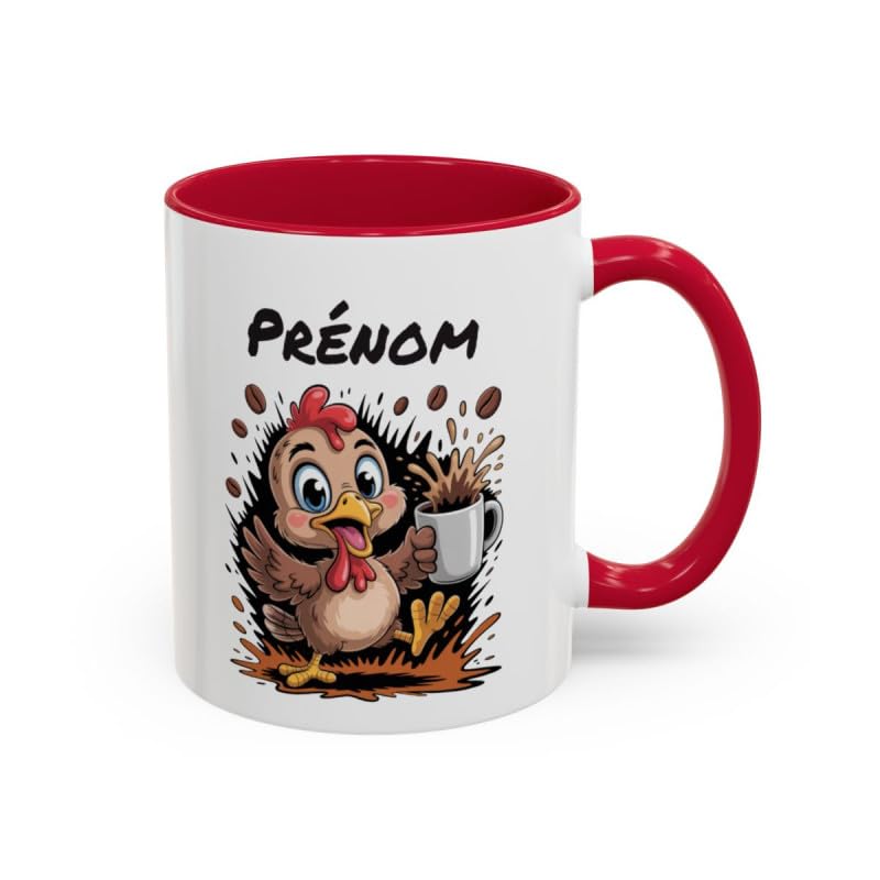Teecustom Tasse Personnalisée Prénom Poule Café – Mug Humour Matin Énergique – Cadeau Original 325ml Noir Bleu Rouge (Rouge)