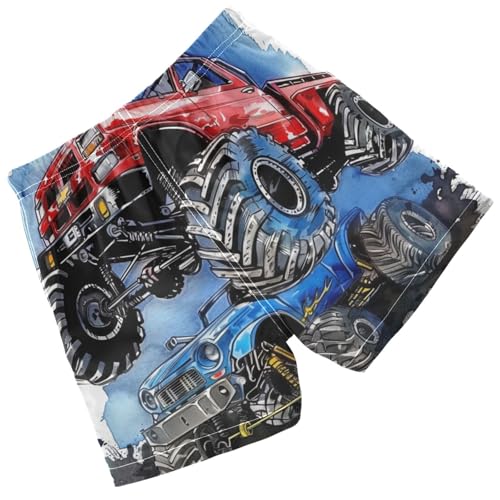 Pigsaly Boys Swim Trunks Hand Drawing Blue Monster Truck Red Boys Board Shorts Swimsuit Swimwear Summer Bathing Suit S2