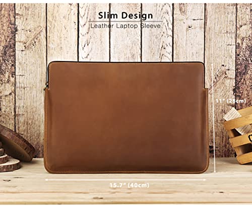Leather Laptop Sleeve 13-14 Inch Case, Luxffel Vintage Leather Laptop Case With Zipper Pocket, Compatible With Macbook Air 13, Macbook Pro 13/14, Surface Pro 7/8/9/X, Dell Xps 13, Brown #TOP4