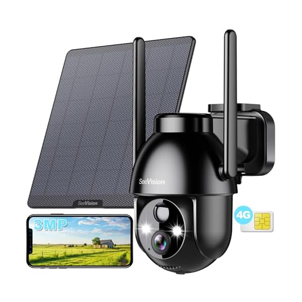 4G LTE Cellular Solar Security Cameras Wireless Outdoor, Solar Powered 3MP Camera 2K No WiFi Security Camera, PIR Motion Detection,Siren,Color Night Vision, SD/Cloud Storage (SIM Card Included)